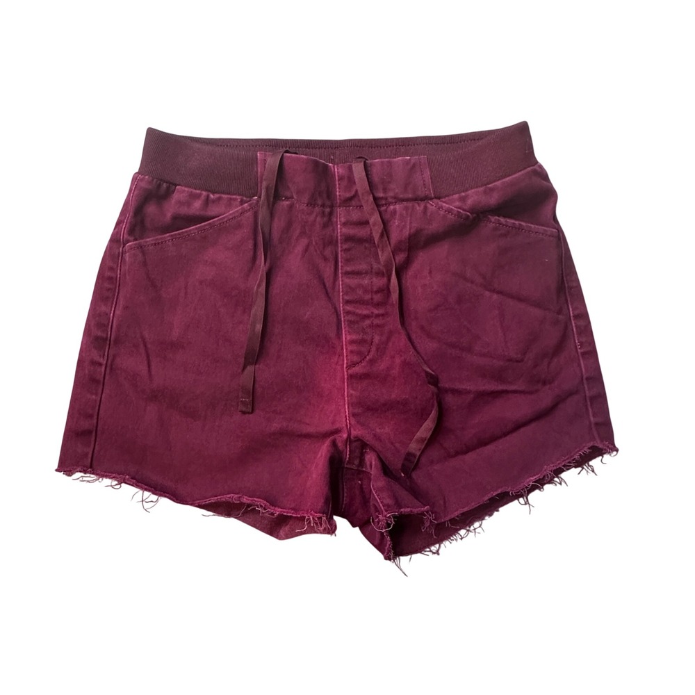 Uniqlo Shorts Women XS Burgundy Heattech Drawstring Raw Hem Casual‎ Pockets